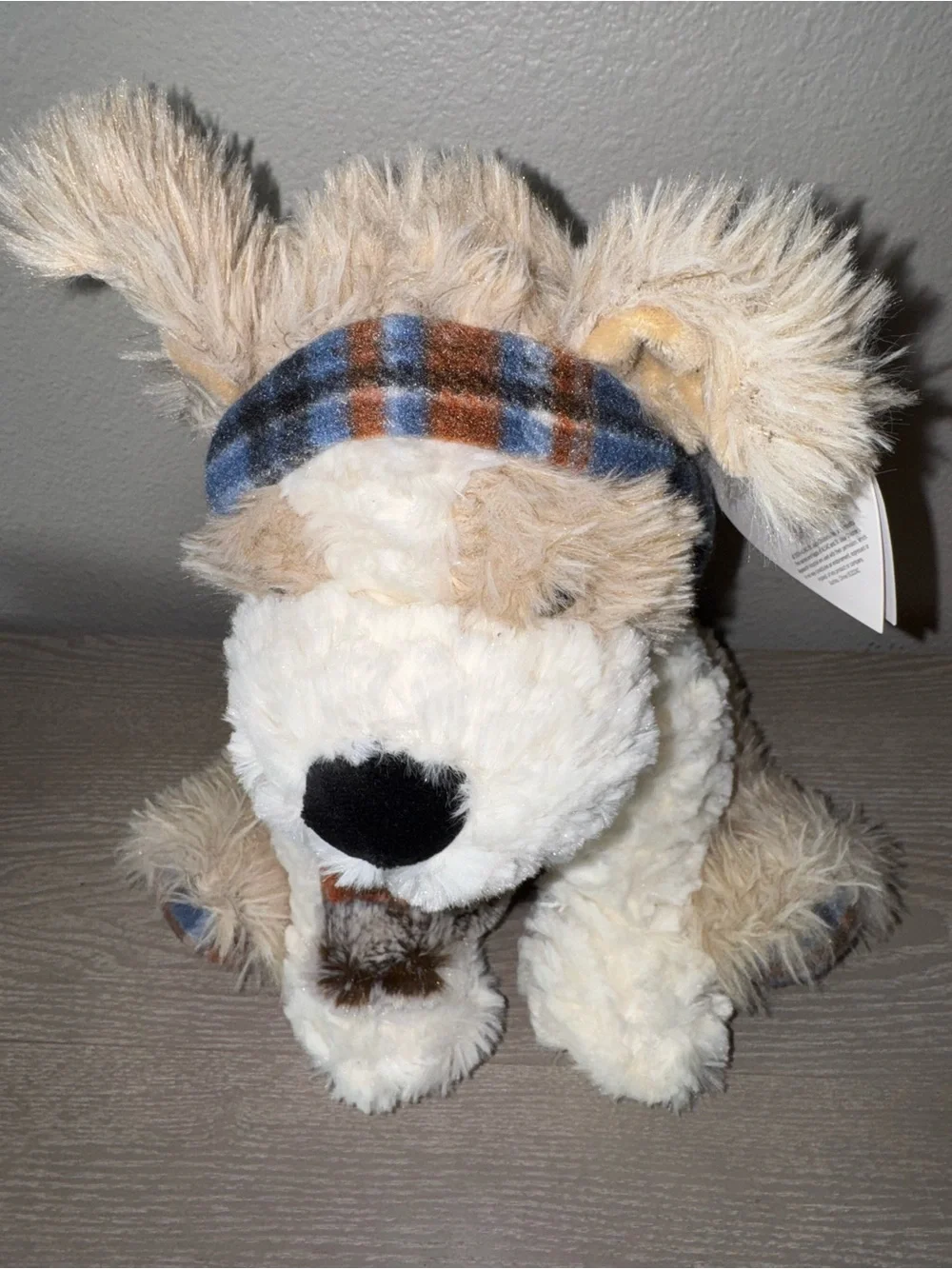 BENTLEY Plush Dog Toy Blue & Tan Accents Puppy Dog Ear muffs by Gentle Treasures